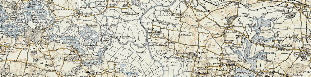 Old map of Thurne in 1901-1902