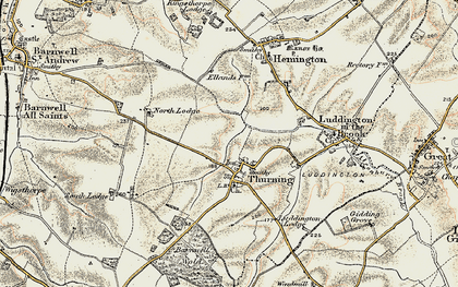 Old map of Thurning in 1901-1902
