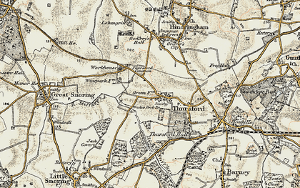 Old map of Thursford in 1901-1902