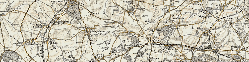 Old map of Thursford Green in 1901-1902