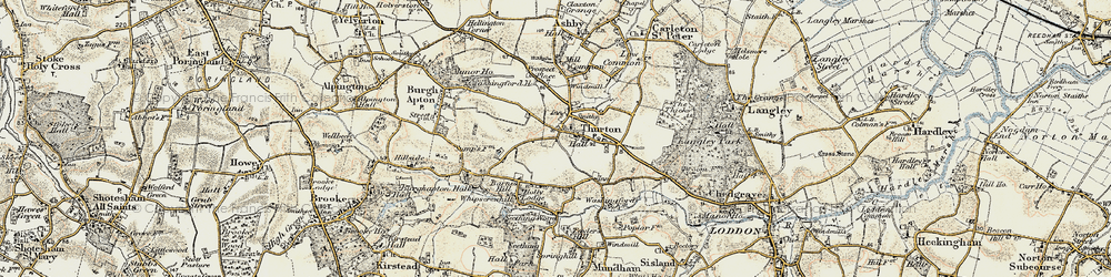 Old map of Thurton in 1901-1902