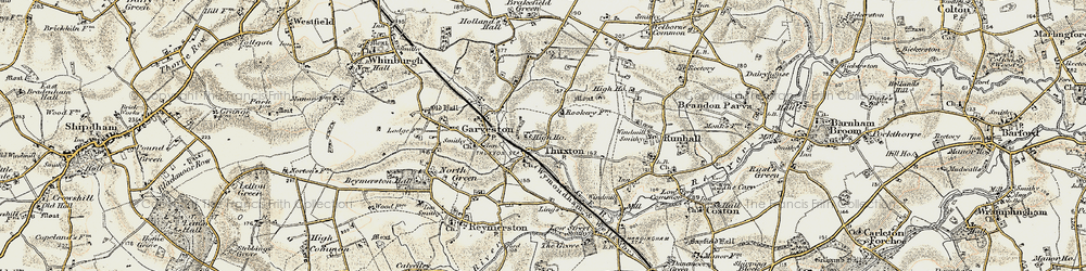 Old map of Thuxton in 1901-1902