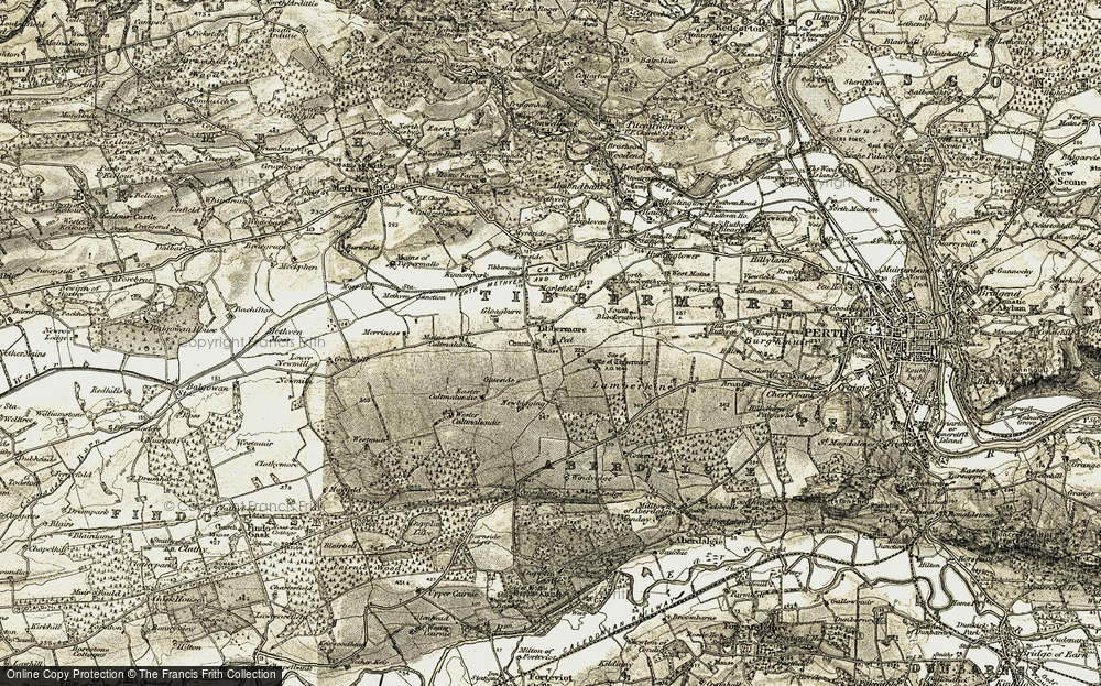 Old Map of Tibbermore, 1906-1908 in 1906-1908