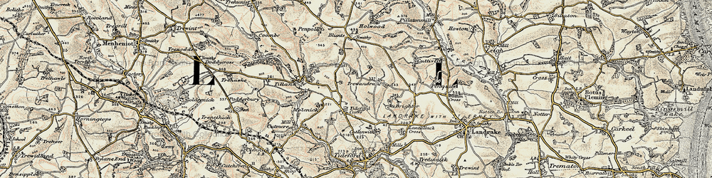 Old map of Tideford Cross in 1899-1900