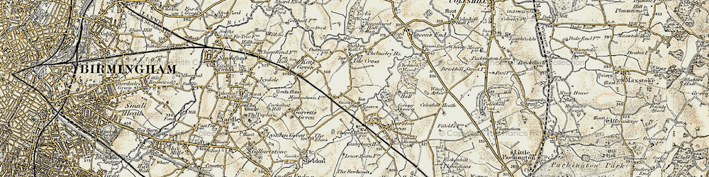 Old map of Tile Cross in 1901-1902