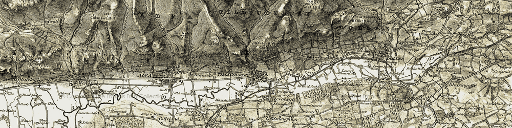 Old map of Ben Cleuch in 1904-1908