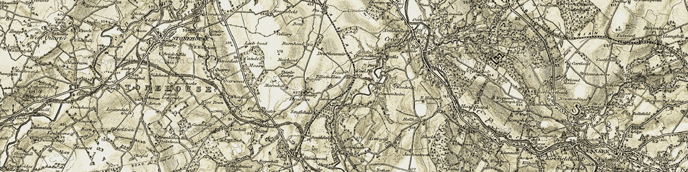 Old map of Tillietudlem in 1904-1905