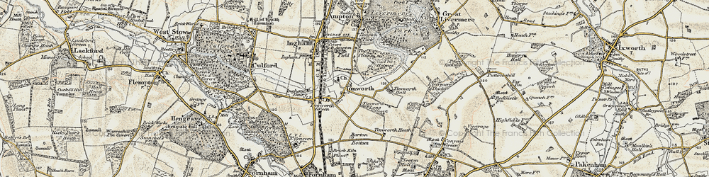 Old map of Ampton Field in 1901