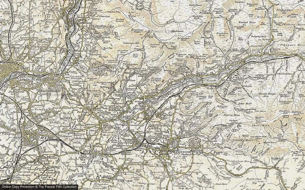Old Map of Historic Map covering Tintwistle Knarr in 1903