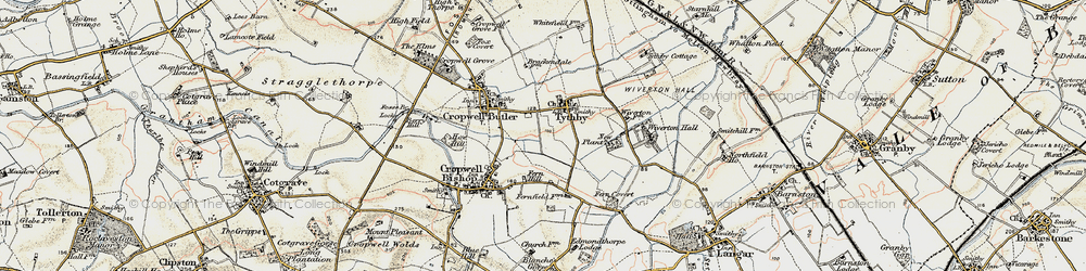 Old map of Tithby in 1902-1903