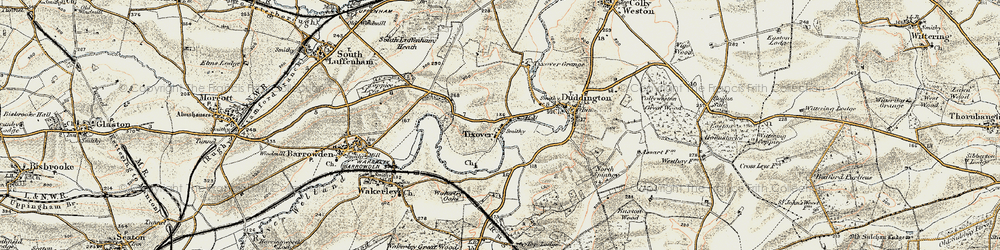 Old map of Tixover Grange in 1901-1903