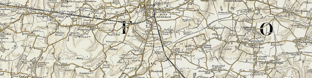 Old map of Toftwood in 1901-1902