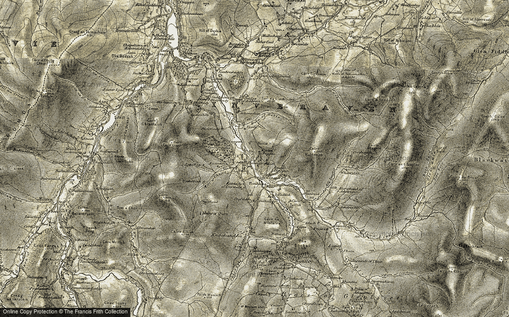 Old Map of Historic Map covering Allt Dregnie in 1908-1911