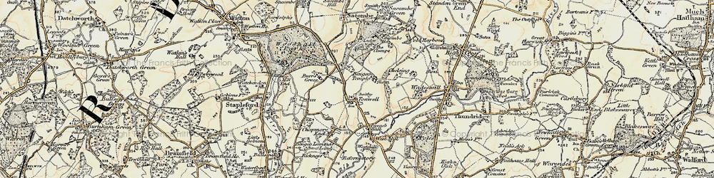 Old map of Tonwell in 1898-1899