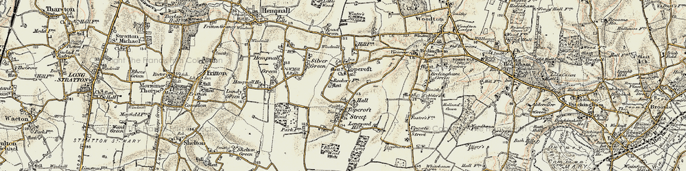 Old map of Topcroft in 1901-1902