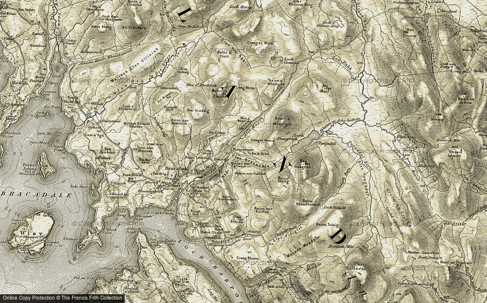 Old Map of Historic Map covering An Lònag in 1908-1909