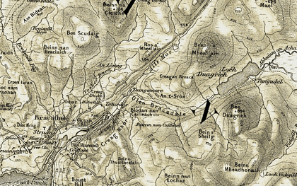 Old map of Ben Duagrich in 1908-1909