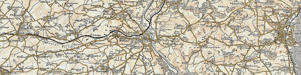 Old map of Totnes in 1899