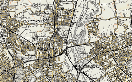 Old map of Tottenham Hale in 1897-1898