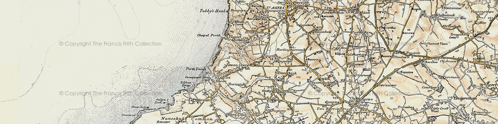 Old map of Towan Cross in 1900