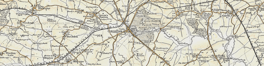 Old map of Towcester in 1898-1901