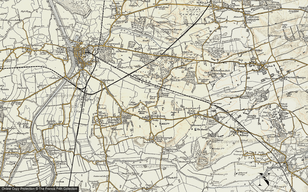 Old Map of Historic Map covering Middleton Towers in 1901-1902