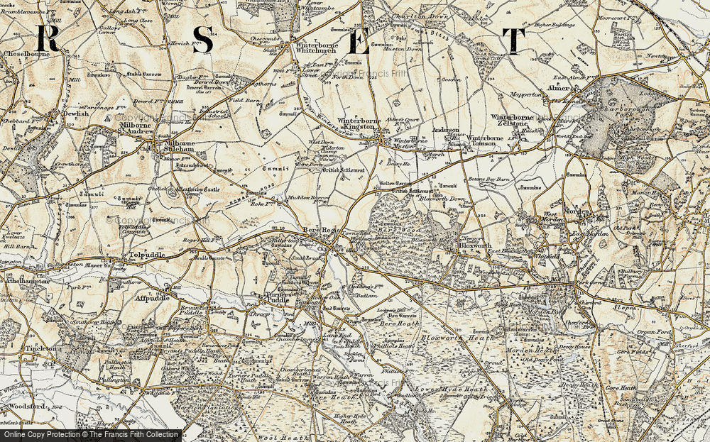 Old Map of Historic Map covering Woodbury Hill (Fort) in 1897-1909