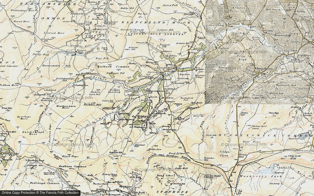 Old Map of Historic Map covering Buckshott Fell in 1901-1904