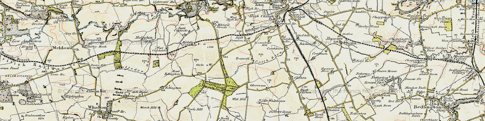 Old map of Tranwell in 1901-1903