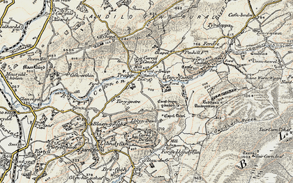 Old map of Afon Cennen in 1900-1901