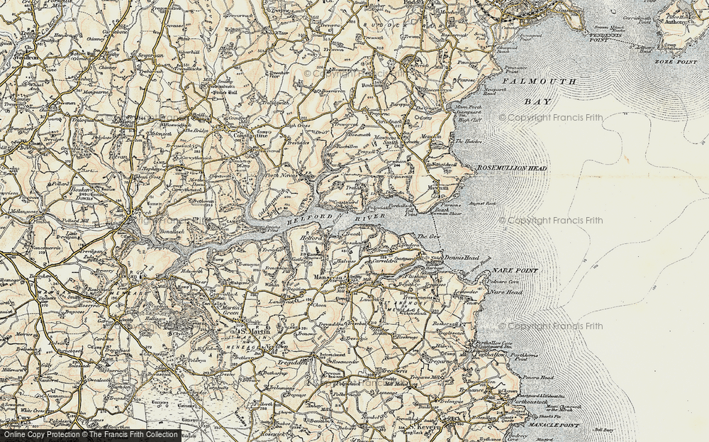 Old Map of Historic Map covering Helford River in 1900