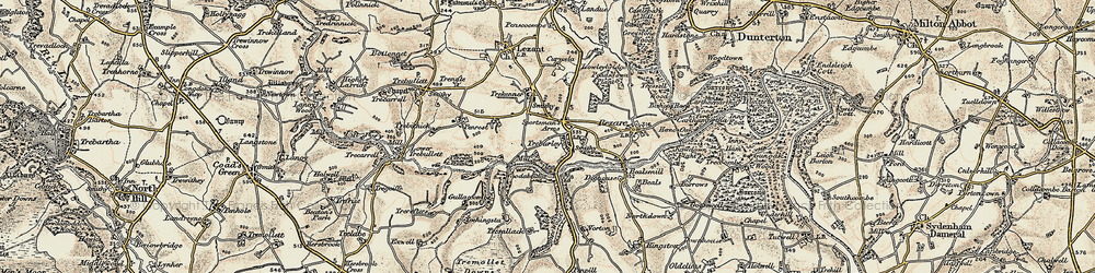 Old map of Treburley in 1899-1900