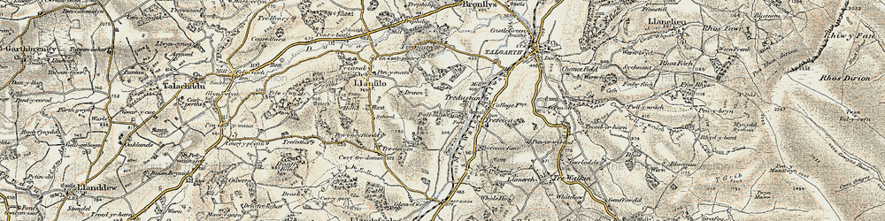 Old map of Tredustan in 1900-1901