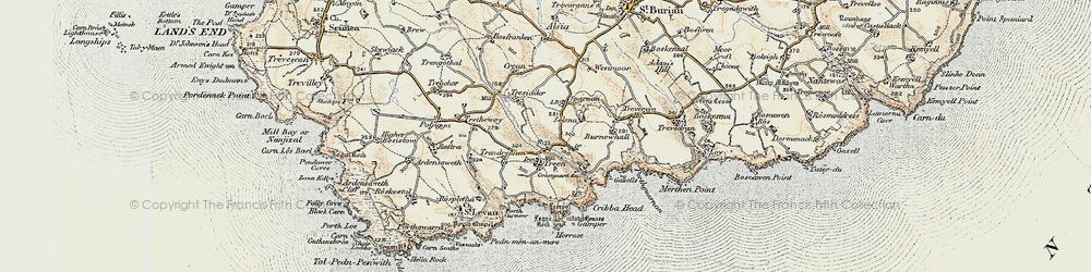 Old map of Treen in 1900
