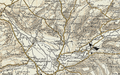 Old map of Afon Aeron in 1901-1903