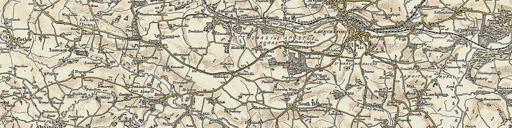 Old map of Tregadillett in 1900