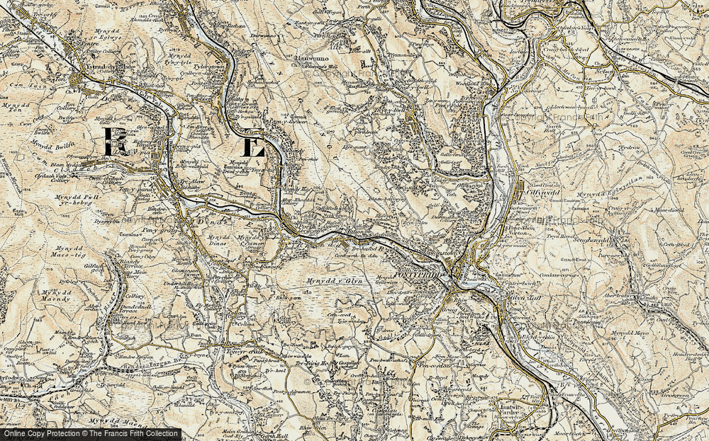 Old Map of Historic Map covering Blaenhenwysg in 1899-1900