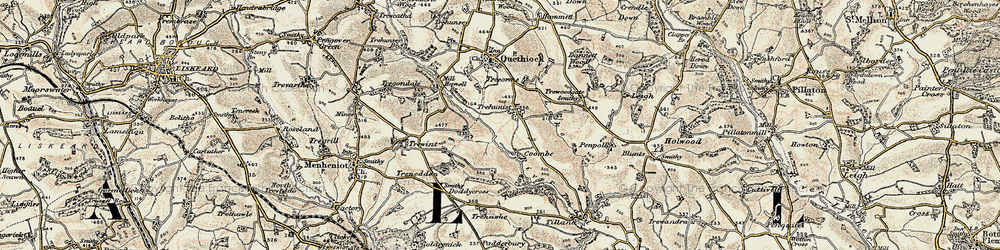 Old map of Trehunist in 1899-1900