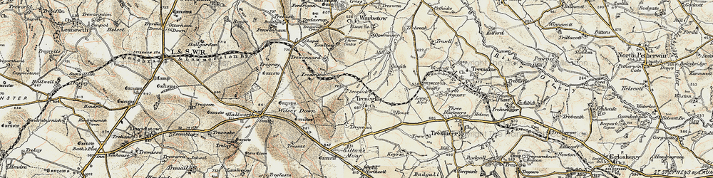 Old map of Treneglos in 1900