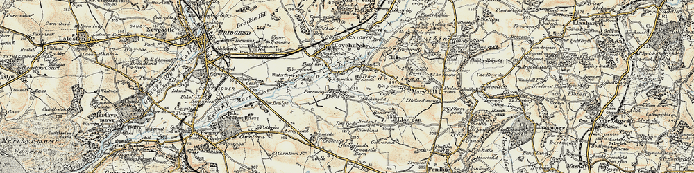 Old map of Treoes in 1899-1900