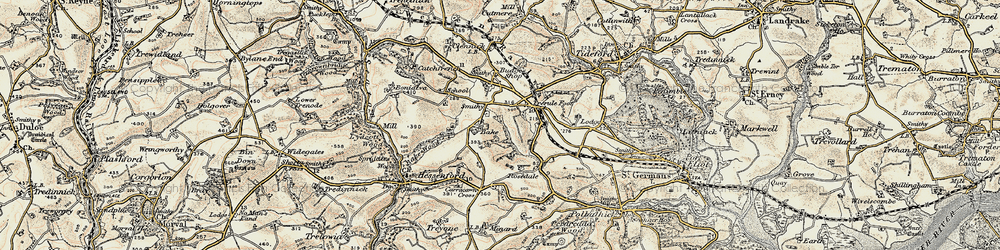 Old map of Trerulefoot in 1899-1900