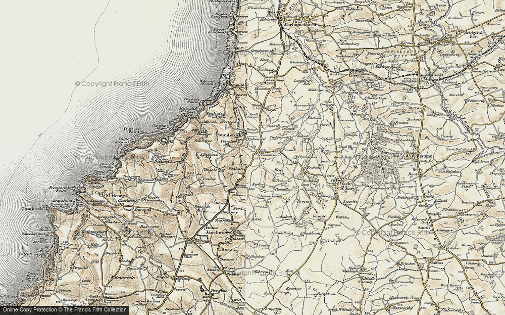 Old Map of Historic Map covering Barton Hele in 1900