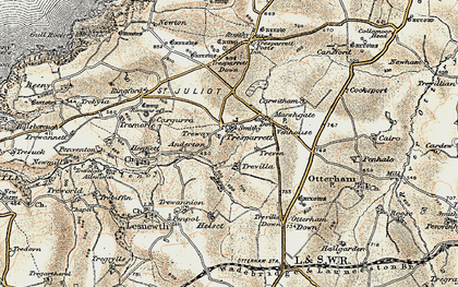 Old map of Tresparrett in 1900