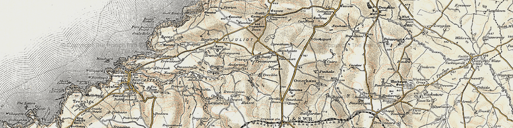 Old map of Tresparrett in 1900