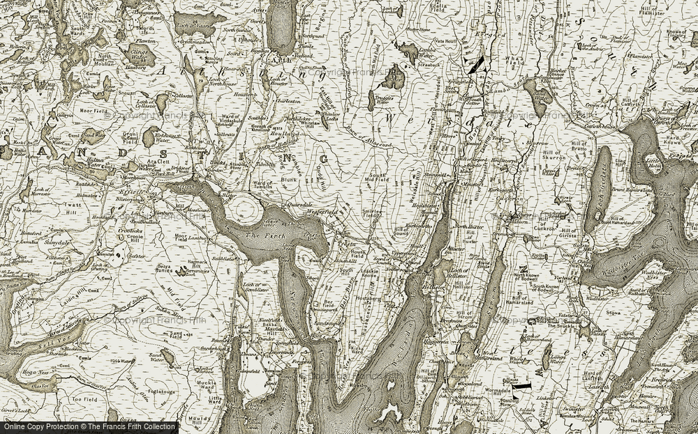 Old Map of Historic Map covering Burn of Tactigill in 1911-1912
