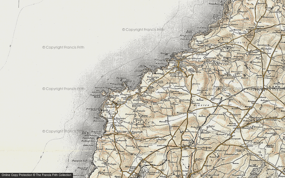 Old Map of Historic Map covering Rocky Valley in 1900