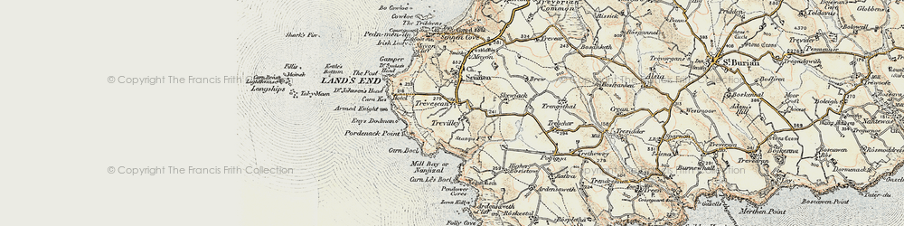 Old map of Trevescan in 1900