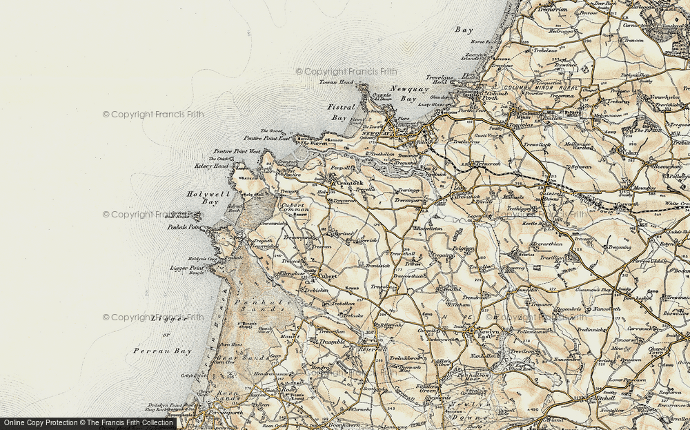 Old Map of Historic Map covering Cubert Common in 1900