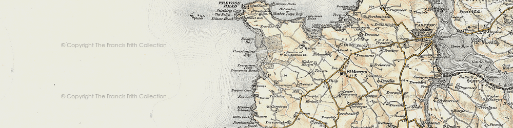 Old map of Treyarnon Bay in 1900