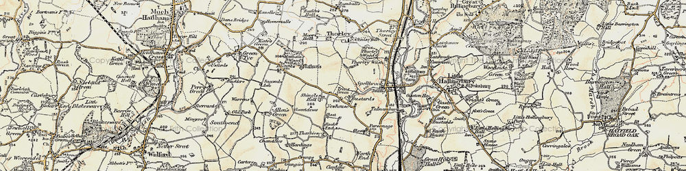 Old map of Bursteads in 1898-1899